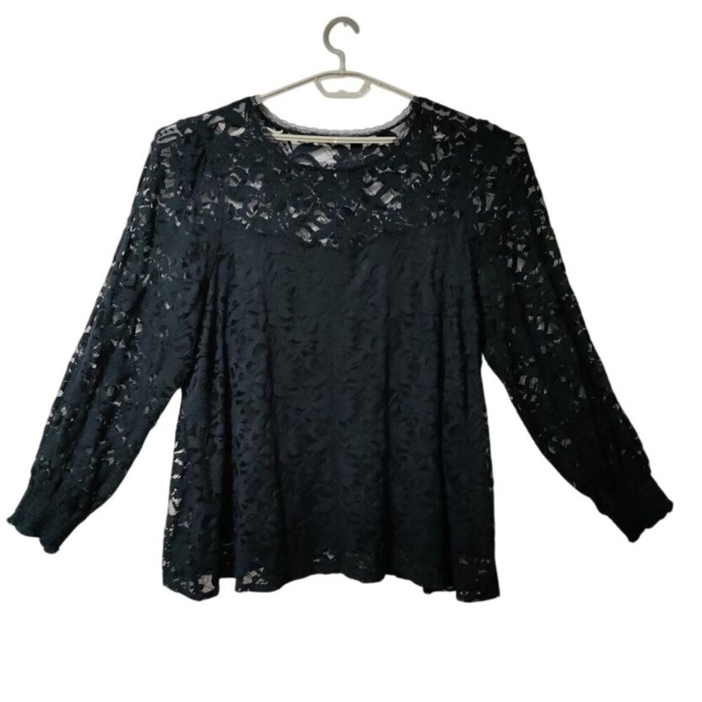 Torrid Stretch Lace & Mesh Crew Neck Long Sleeve Blouse Top Black Women's 3XL - Picture 1 of 11
